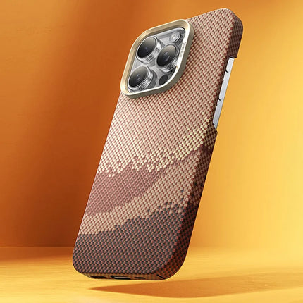 BENKS For iPhone 16 Pro Max Case Compatible with MagSafe Carbon Fiber Texture Aramid Fiber + PC Phone Cover, Gold