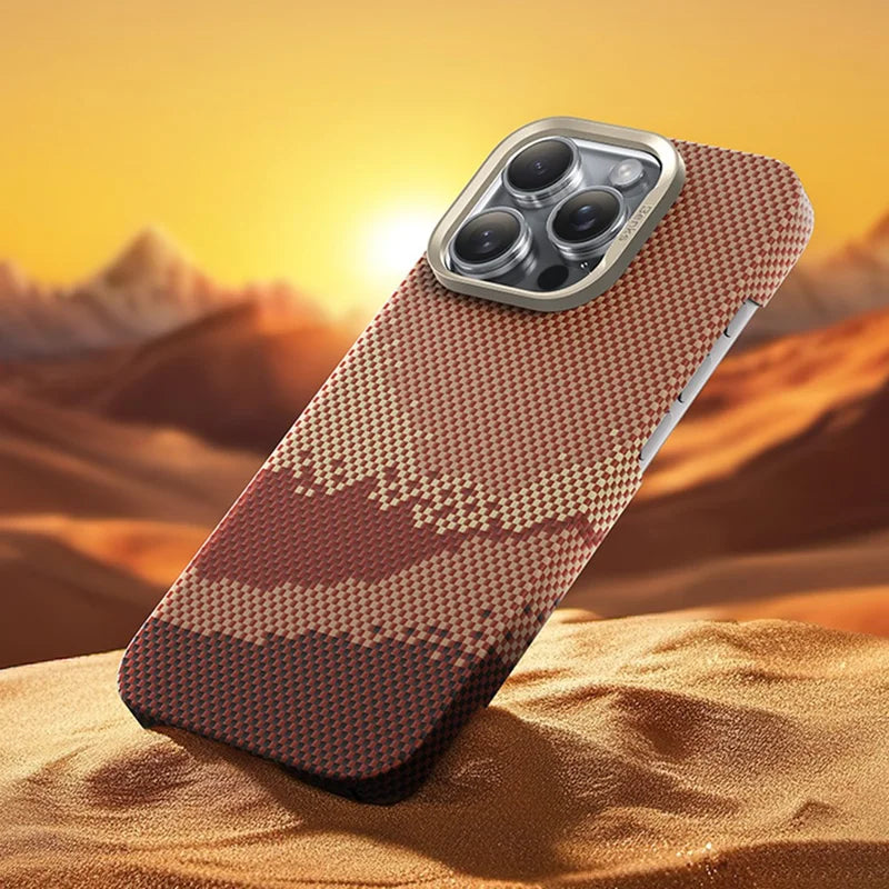 ShopCaseCart Lightweight Durable iPhone 16 Pro Protective cover Compatible with MagSafe Carbon Fiber Texture Aramid Fiber + PC Phone Cover, Gold