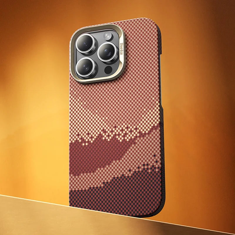 ShopCaseCart Lightweight Durable iPhone 16 Pro Protective cover Compatible with MagSafe Carbon Fiber Texture Aramid Fiber + PC Phone Cover, Gold