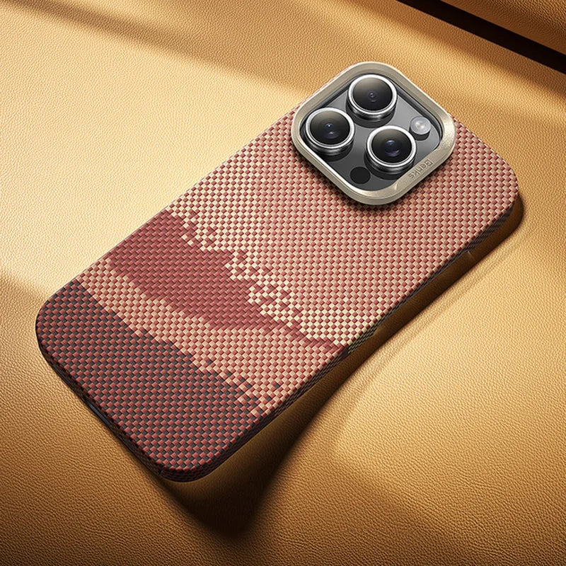 ShopCaseCart Lightweight Durable iPhone 16 Pro Protective cover Compatible with MagSafe Carbon Fiber Texture Aramid Fiber + PC Phone Cover, Gold