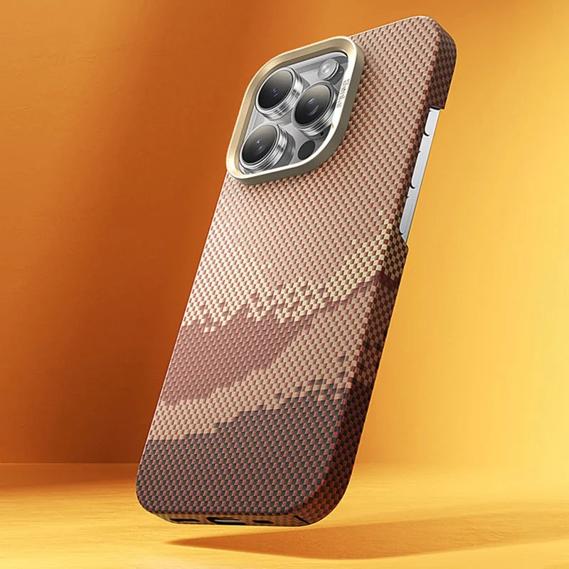 ShopCaseCart Lightweight Durable iPhone 16 Pro Protective cover Compatible with MagSafe Carbon Fiber Texture Aramid Fiber + PC Phone Cover, Gold