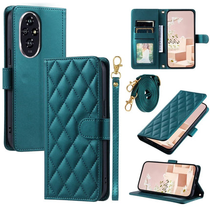 For Honor 200 5G Wallet Case Rhombus Grid PU Leather Phone Cover - Green