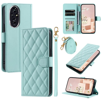 For Honor 200 Pro 5G Wallet Case Rhombus Grid PU Leather Phone Cover - Mint Green