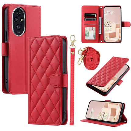 For Honor 200 Pro 5G Wallet Case Rhombus Grid PU Leather Phone Cover - Red