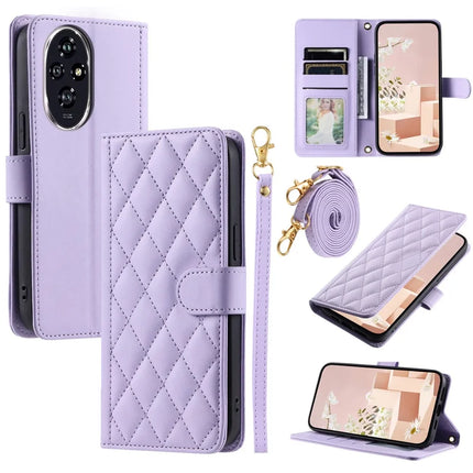 For Honor 200 Pro 5G Wallet Case Rhombus Grid PU Leather Phone Cover - Purple