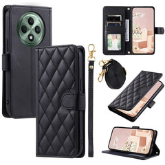 For Oppo Reno12 F 4G Wallet Case Rhombus Grid PU Leather Phone Cover - Black