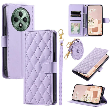 For Oppo Reno12 F 4G Wallet Case Rhombus Grid PU Leather Phone Cover - Purple