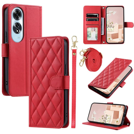 For Oppo A60 4G Wallet Case Rhombus Grid PU Leather Phone Cover - Red