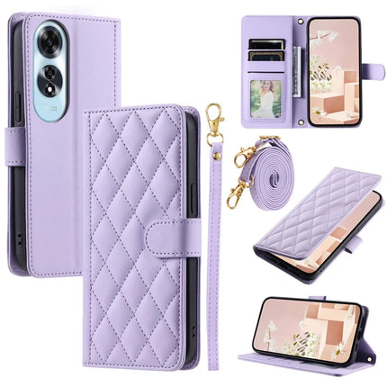 For Oppo A60 4G Wallet Case Rhombus Grid PU Leather Phone Cover - Purple