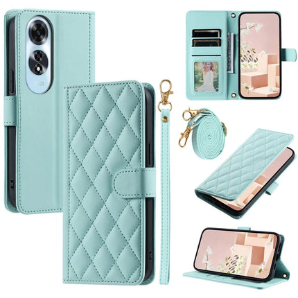 For Oppo A60 4G Wallet Case Rhombus Grid PU Leather Phone Cover - Mint Green