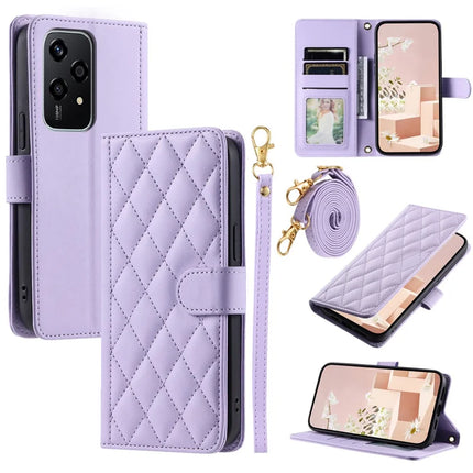For Honor 200 Lite Wallet Case Rhombus Grid PU Leather Phone Cover - Purple