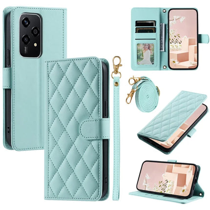 For Honor 200 Lite Wallet Case Rhombus Grid PU Leather Phone Cover - Mint Green