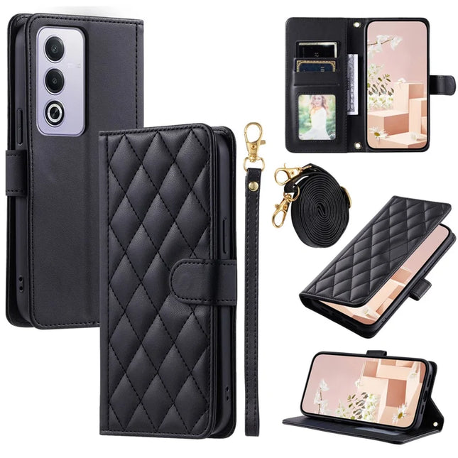 Leather Case for Oppo A80 5G / K12x 5G (India) / A3 Pro (Global) 5G / A3 Pro (India) 5G / A3x 5G (China) Wallet Phone Cover - Black