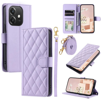 Leather Case for Oppo A3x 4G / 5G (India) / A3 4G / 5G / A40 4G / A60 5G Wallet Rhombus Grid Phone Cover - Purple