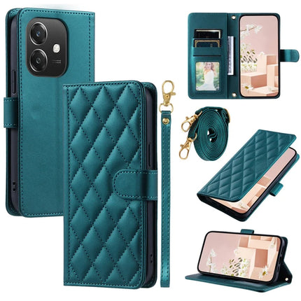 Leather Case for Oppo A3x 4G / 5G (India) / A3 4G / 5G / A40 4G / A60 5G Wallet Rhombus Grid Phone Cover - Green
