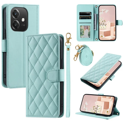 Leather Case for Oppo A3x 4G / 5G (India) / A3 4G / 5G / A40 4G / A60 5G Wallet Rhombus Grid Phone Cover - Mint Green