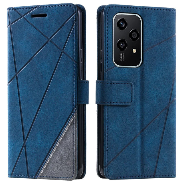 For Honor 200 Lite Case Imprinted Lines PU Leather Splicing Wallet Phone Cover - Blue