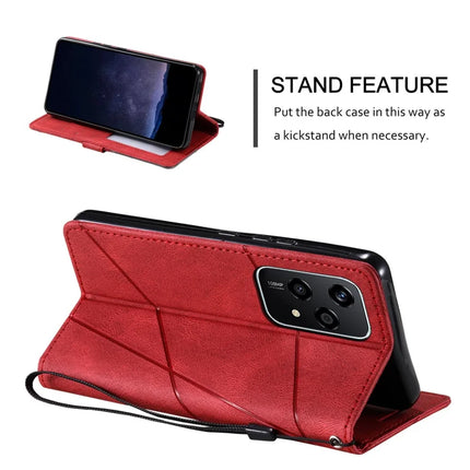 For Honor 200 Lite Case Imprinted Lines PU Leather Splicing Wallet Phone Cover