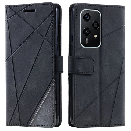 For Honor 200 Lite Case Imprinted Lines PU Leather Splicing Wallet Phone Cover - Black