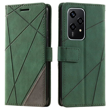 For Honor 200 Lite Case Imprinted Lines PU Leather Splicing Wallet Phone Cover - Green