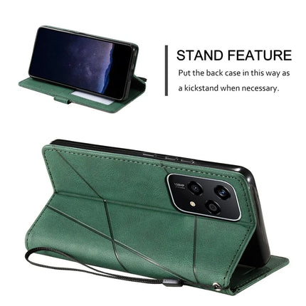 For Honor 200 Lite Case Imprinted Lines PU Leather Splicing Wallet Phone Cover