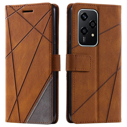 For Honor 200 Lite Case Imprinted Lines PU Leather Splicing Wallet Phone Cover - Brown