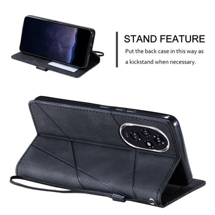 For Honor 200 5G Case Imprinted Lines PU Leather Splicing Wallet Phone Cover