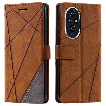 For Honor 200 5G Case Imprinted Lines PU Leather Splicing Wallet Phone Cover - Brown