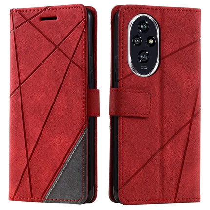 For Honor 200 Pro 5G Case Imprinted Lines PU Leather Splicing Wallet Phone Cover - Red
