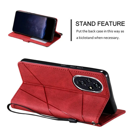 For Honor 200 Pro 5G Case Imprinted Lines PU Leather Splicing Wallet Phone Cover