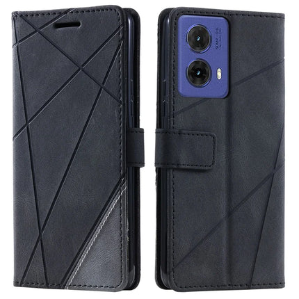 For Motorola Moto G85 5G / S50 Neo 5G Case Imprinted Lines PU Leather Splicing Wallet Phone Cover - Black