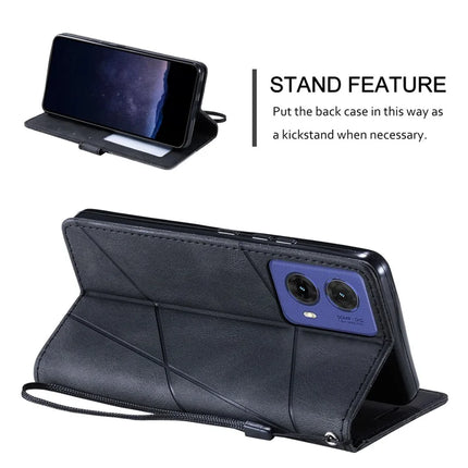 For Motorola Moto G85 5G / S50 Neo 5G Case Imprinted Lines PU Leather Splicing Wallet Phone Cover