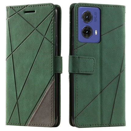 For Motorola Moto G85 5G / S50 Neo 5G Case Imprinted Lines PU Leather Splicing Wallet Phone Cover - Green
