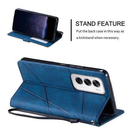 For Oppo Reno12 5G (Global) Case Imprinted Lines PU Leather Splicing Wallet Phone Cover