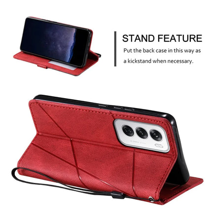 For Oppo Reno12 5G (Global) Case Imprinted Lines PU Leather Splicing Wallet Phone Cover