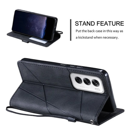 For Oppo Reno12 5G (Global) Case Imprinted Lines PU Leather Splicing Wallet Phone Cover