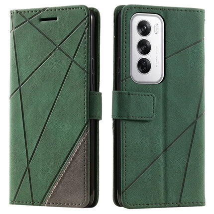 For Oppo Reno12 5G (Global) Case Imprinted Lines PU Leather Splicing Wallet Phone Cover - Green