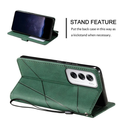 For Oppo Reno12 5G (Global) Case Imprinted Lines PU Leather Splicing Wallet Phone Cover