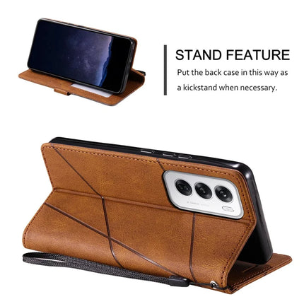 For Oppo Reno12 5G (Global) Case Imprinted Lines PU Leather Splicing Wallet Phone Cover