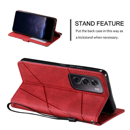 For Oppo Reno12 Pro 5G (Global) Case Imprinted Lines PU Leather Splicing Wallet Phone Cover