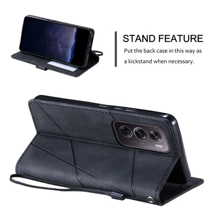 For Oppo Reno12 Pro 5G (Global) Case Imprinted Lines PU Leather Splicing Wallet Phone Cover