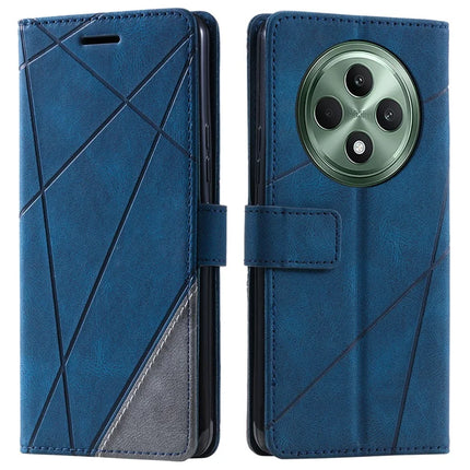 For Oppo Reno12 F 4G Case Imprinted Lines PU Leather Splicing Wallet Phone Cover - Blue