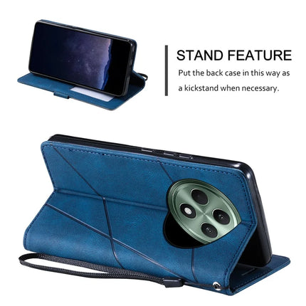 For Oppo Reno12 F 4G Case Imprinted Lines PU Leather Splicing Wallet Phone Cover