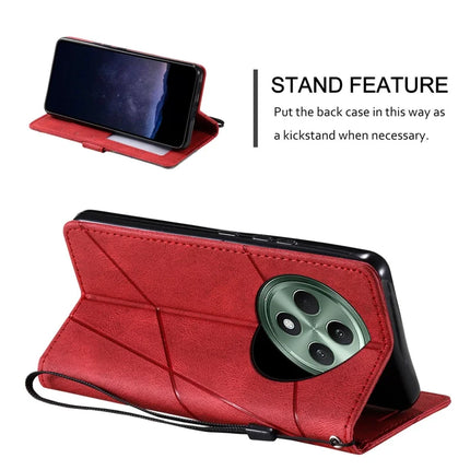 For Oppo Reno12 F 4G Case Imprinted Lines PU Leather Splicing Wallet Phone Cover