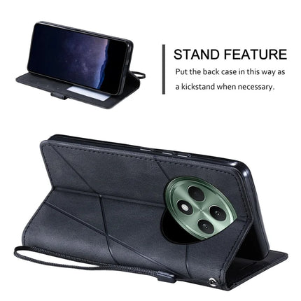 For Oppo Reno12 F 4G Case Imprinted Lines PU Leather Splicing Wallet Phone Cover