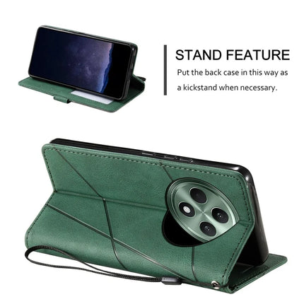 For Oppo Reno12 F 4G Case Imprinted Lines PU Leather Splicing Wallet Phone Cover