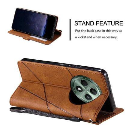 For Oppo Reno12 F 4G Case Imprinted Lines PU Leather Splicing Wallet Phone Cover