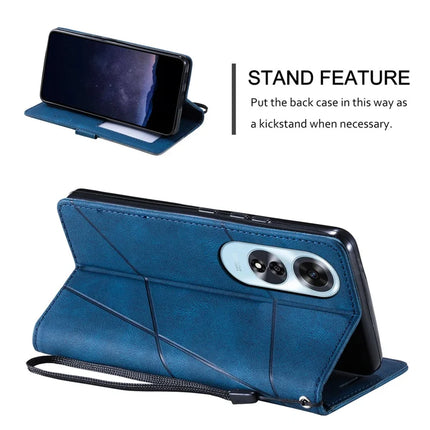 For Oppo A60 4G Case Imprinted Lines PU Leather Splicing Wallet Phone Cover