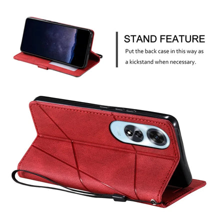 For Oppo A60 4G Case Imprinted Lines PU Leather Splicing Wallet Phone Cover
