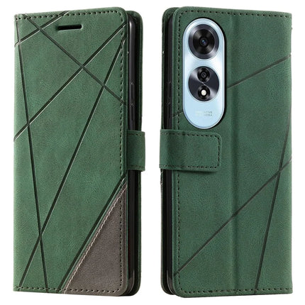 For Oppo A60 4G Case Imprinted Lines PU Leather Splicing Wallet Phone Cover - Green